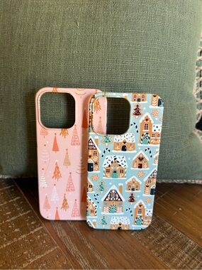 Festive Pink & Light Blue Holiday Phone Case Duo